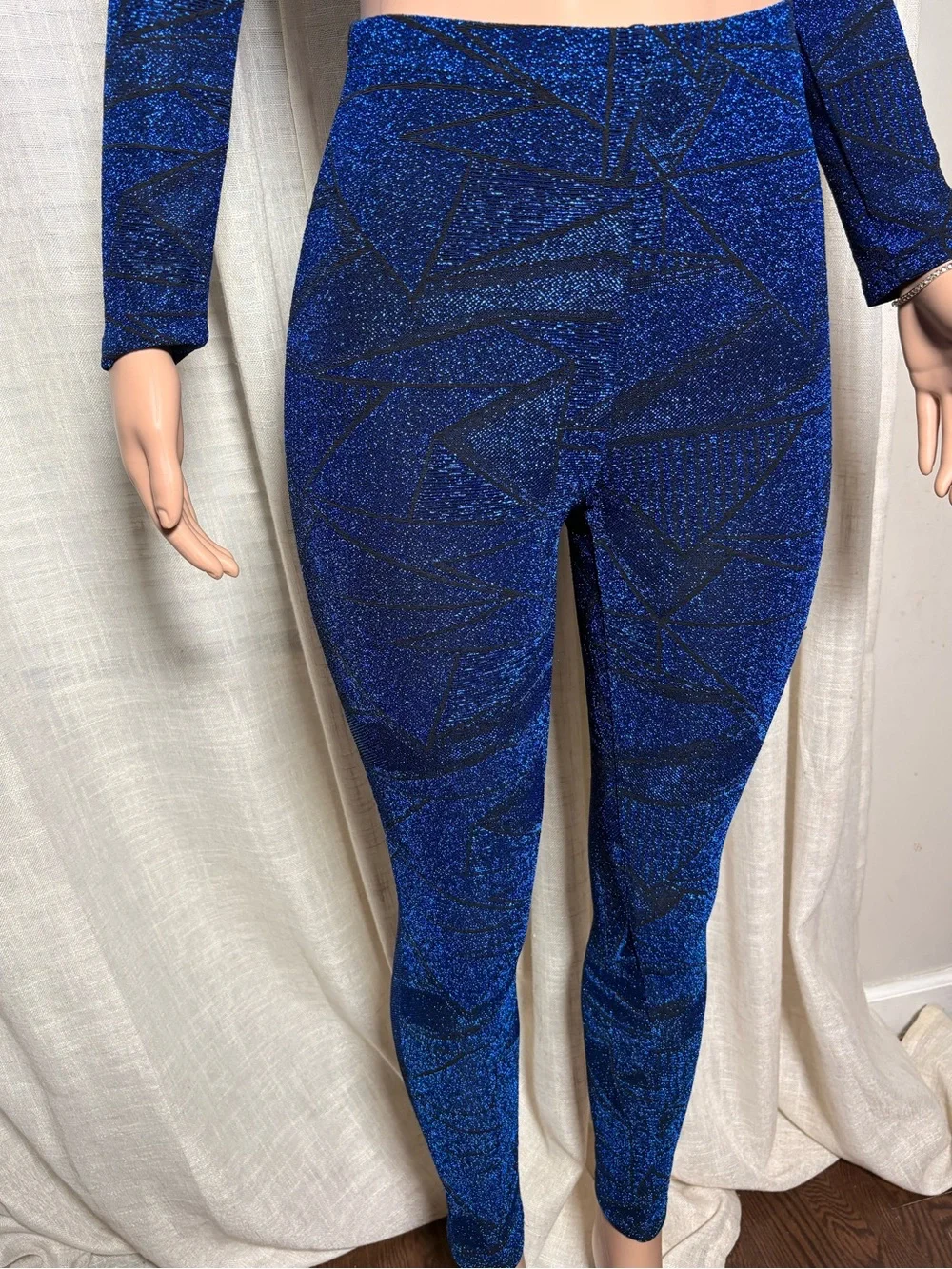 Blue Glitter Geometric Crop Top & Leggings Set Small